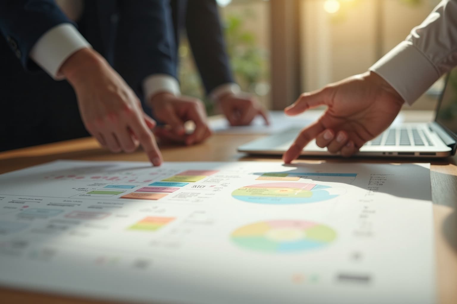 Sessione di strategia con laptop e schema condiviso