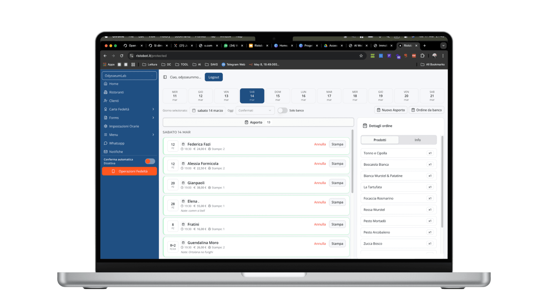 Dashboard FoodBot per la gestione degli ordini