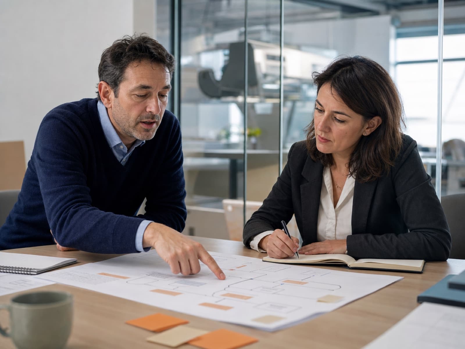 Consulente e responsabile operativo mappano i processi aziendali