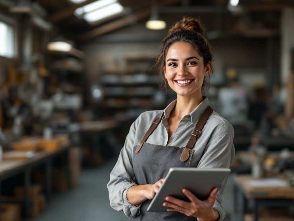 Imprenditrice delle Marche nella sua attività con un tablet